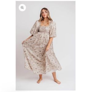 WORTH COLLECTIVE | Maternity Melody Maxi Dress + Pleats +  Bow Brown/Blue Floral